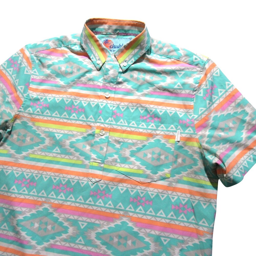 Chubbies Mens Button Down Shirt S Multicolored Pastel Southwest Geometric